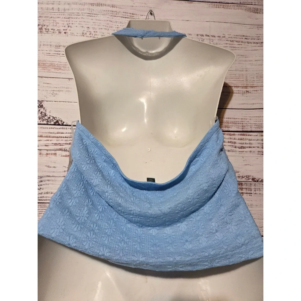 Wild Fable Women 1X Light Blue Floral Lace Halter Top White Bow Open Back NEW